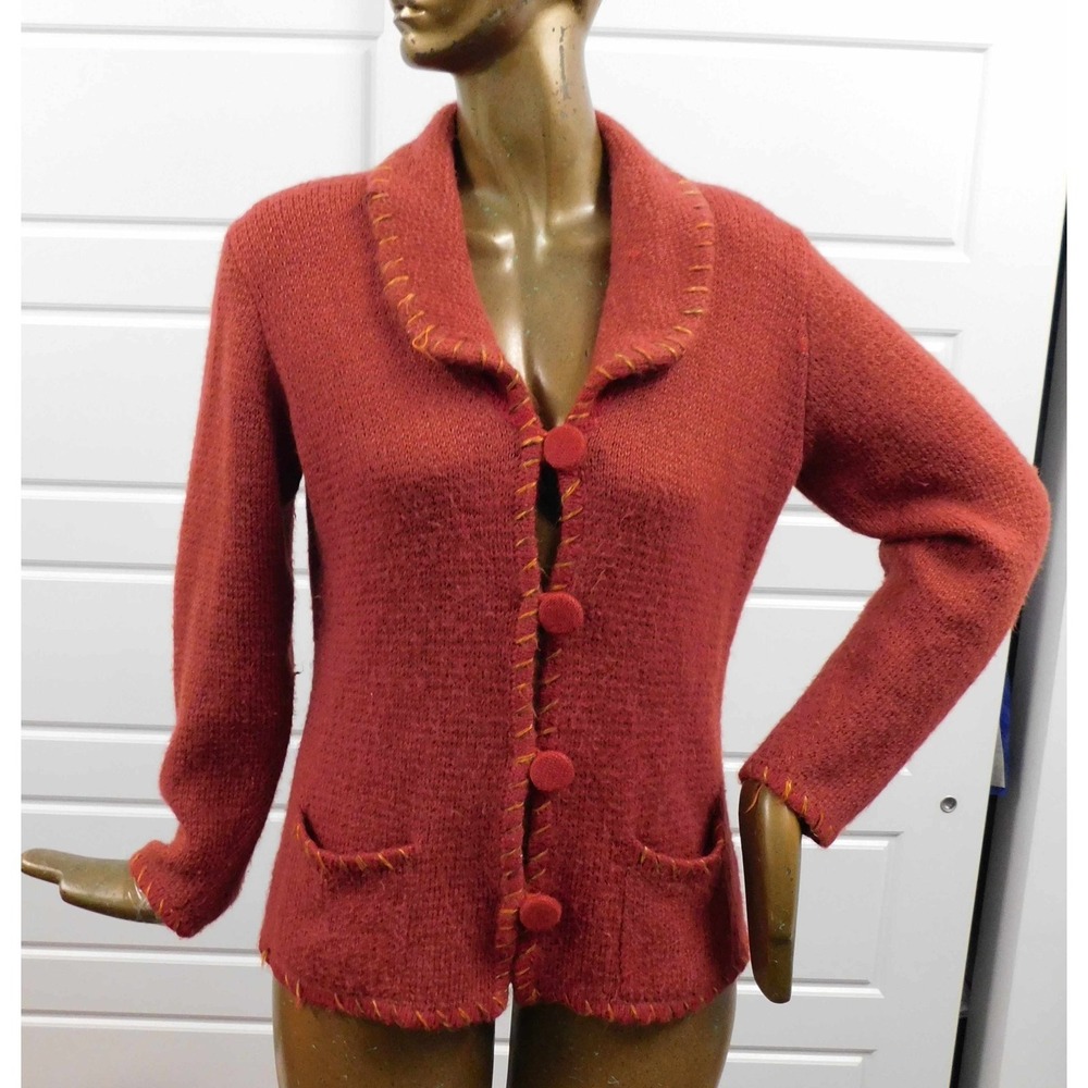 Baby Alpaca 100% Rust Red Cardigan Sweater sz M
